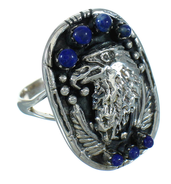 Southwest Genuine Sterling Silver And Lapis Eagle Ring Size 8-1/4 YX81595